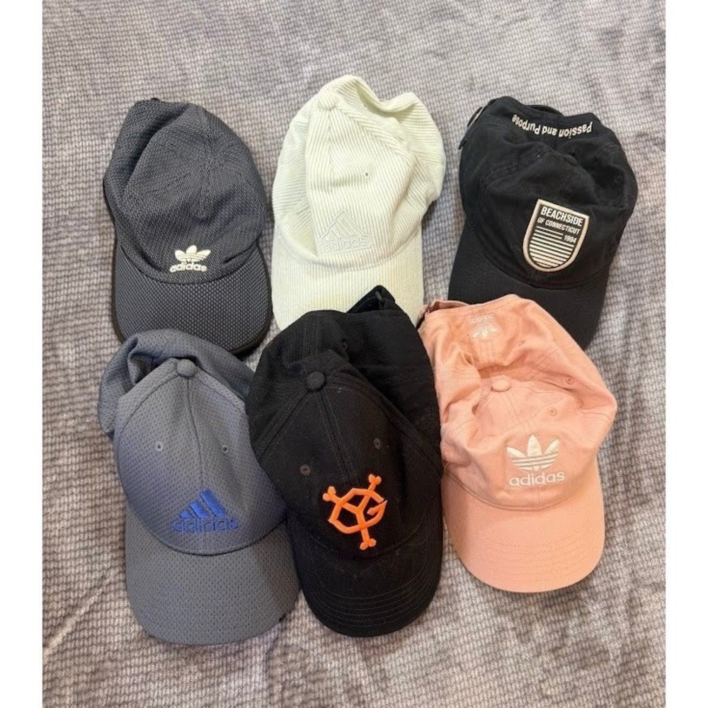 Adidas Baseball Cap Bundle Lot of 6 Mesh Corduroy Trefoil Performance Hats Mixed